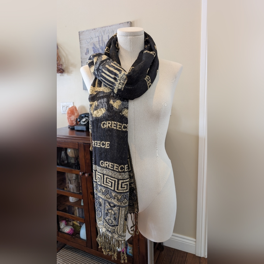 Pashmina Pantheon Greece Scarf Frayed Edge 100% Pashmina